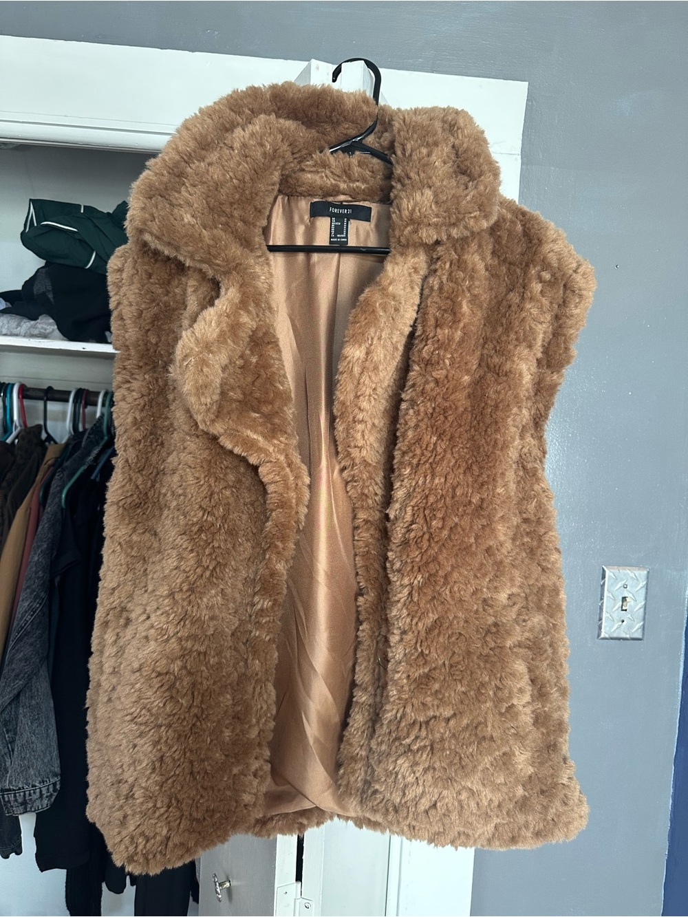 Forever 21 Camel Faux Fur Teddy Vest